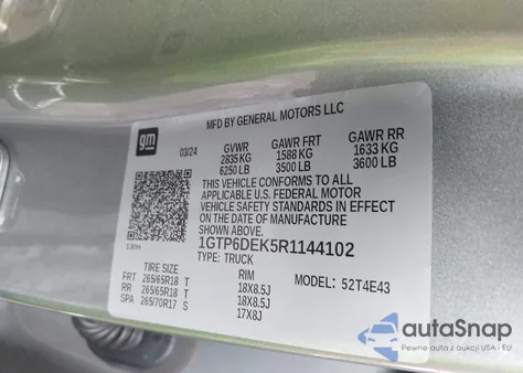 2024 GMC Canyon 4Wd At4 из США, поврежденный, VIN 1GTP6DEK5R1144102